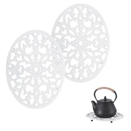 Hoowen 2 Pack Cast Iron Trivets, Decorative Oval Trivet 9.6"x7.3", Heat Resistant Metal Trivets for Hot Dishes Pots Pans Plates Teapot, Heavy Duty Kitchen Pot Holders for Countertops Dining Table