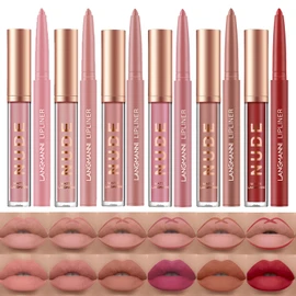 LANGMANNI 6 Matte Lipstick with 6 Lipliners Durable Makeup Set,Long-Lasting Non-Stick Cup Not Fade Waterproof Pigmented Velvet Lipgloss Kit Beauty Cosmetics Makeup Gift for Girls (#B)