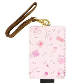 Granthunk Women's Pass Case, Commuter Holder, Strap (Cosmetics Pattern), IC Card Case, Fall Prevention (Work / School), Pink