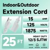 FNXPOW 25 Ft Outdoor Extension Cord - 12/3 SJTW Heavy