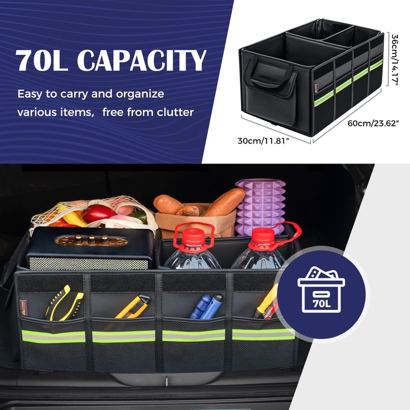 Coverado Car Trunk Organizer - 70L Nappa Leather Trunk Organizer