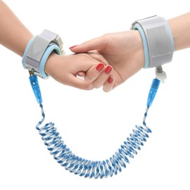 GERUI Children's Lead, with Key, Children's Safety Leash, Anti-Lost Wrist Belt, 360° Rotation, Elastic Wire Rope, Breathable Cotton Wrist Band (Blue)