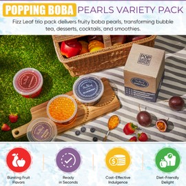 Fizzleaf Popping Boba Pearls Trio - Strawberry Popping Boba, Blueberry, Passion Fruit - Bubble Fruit Bursting Pearls for Bubble Tea, 3 Pack, 1 pound (490g) Each