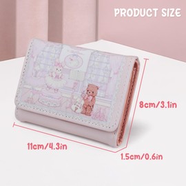 FuninCrea Women's Small Purse with 7 Card Slots and ID Window in Heart Shape, Women's Purses PU Leather Women's Purse Triple Wallet Small with Cute Patterns, Style 2, Modern