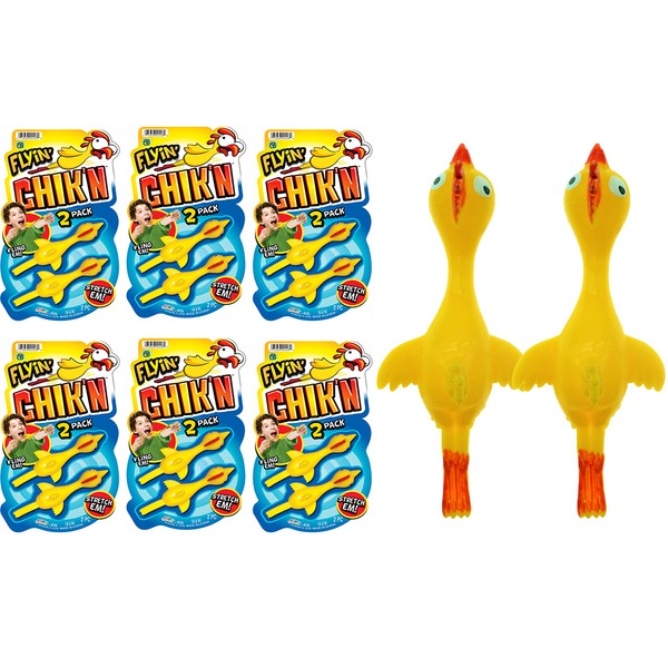 JA-RU Flyin' Chik'n Rubber Chicken Slingshot (6 Pack 12 Units) Flying Sling a Chicken Shot. Slinger Toy for Kids and Adults. Easter Party Favors Stocking Stuffer Pack Fun Toys for Gift Bags 426-6p