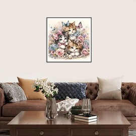 hill froeistung 5D Colorful Cat Diamond Art Painting Kits for Adults,Butterfly,Flower Diamond Art for Beginners, DIY Full Drill Animals Diamond Art Painting(12X12 inch)