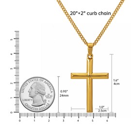 Speroto Cross Necklace for Men, Stainless Steel Mens Necklace with Cross Pendant, Cross Necklace Simple Jewelry Gift for Men Women (22"+2", Gold)
