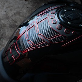 VMINGO Calcomania Moto Fishbone Engomado Tanque Sticker con Relieve Gasolina Protector (Plata)