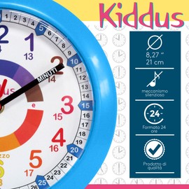 Kiddus Wall Clock for Kids, Boys and Girls, Analogue Time Teacher with Time Learning Exercises. Easy to Read the Time. Italian Calcio