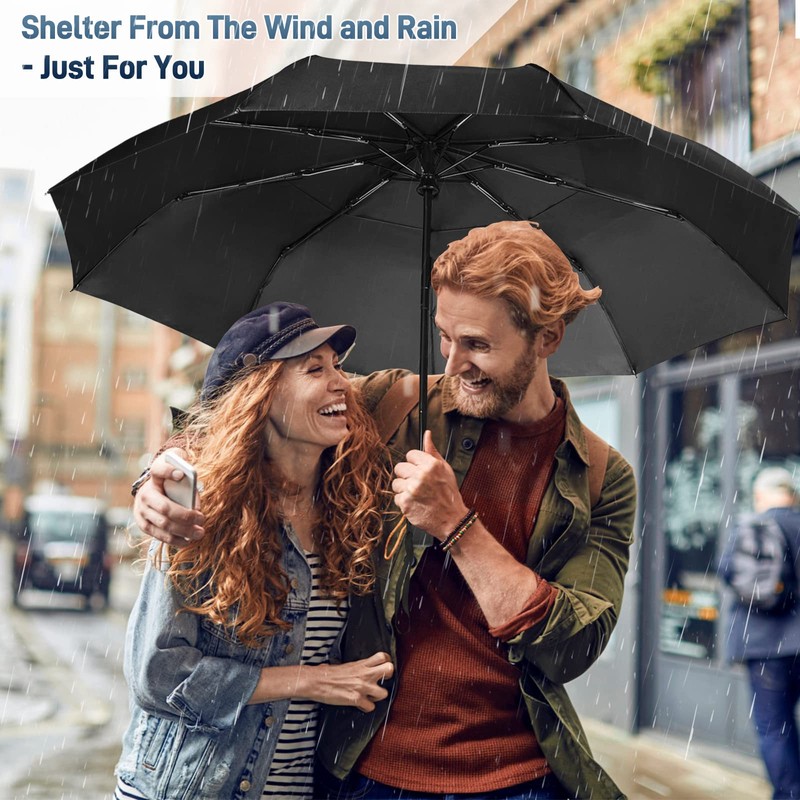NINEMAX Compact Travel Umbrella Windproof Strong Folding,Small Automatic Umbrellas Double