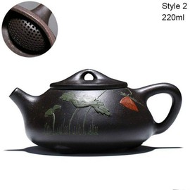 Yxhupot Teapot 8oz Chinese Yixing Genuine Black Clay Zisha Shipiao Pot Infusers Loose Tea (embossed flower)