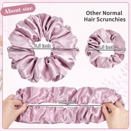 CEELGON Pink Big Satin Scrunchie 6.5 Inches Jumbo Scrunchies Silky Hair Ties Oversized Ponytail Holder for Thick Curly Hair Extra Large Hair Accessories for Women (Pink)