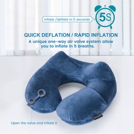 Keemall Inflatable Neck Pillow Airplane, Comfortable Inflatable Travel Neck Pillows for Airplanes Traveling on Plane, Soft Plush Cover Head Neck Rest Sleeping Long Flight for Car Train Office Home