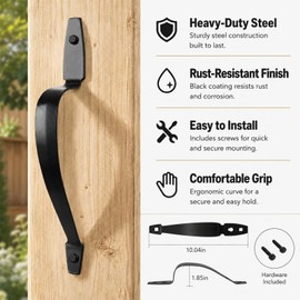 2 Pack Gate Handle Pulls, 10-3/8" Heavy Duty Steel Black Barn Door Handles Set, Matching Hardware for Double Wood Fences, Sliding Doors & Sheds