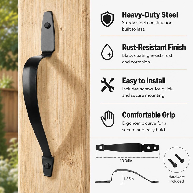 2 Pack Gate Handle Pulls, 10-3/8" Heavy Duty Steel Black