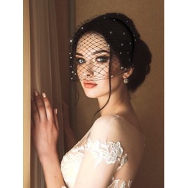 Jansun 2Pcs Black Veil Mesh Veil Headband 1920s Fascinator Headpiece Birdcage Bridal Wedding Tea Party Fascinator for Women Girl