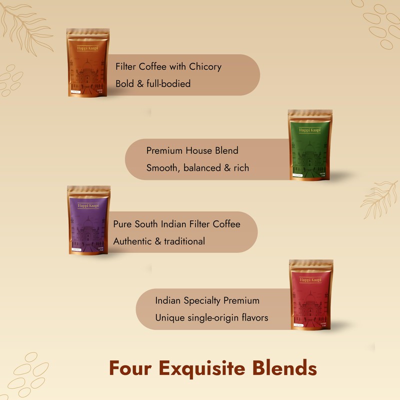 Happi Kaapi's Mini Sampler Pack, Premium Indian Speciality Coffee, 8