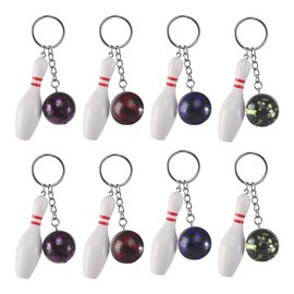 GOSHIES Mini Bowling Key Ring Bowling Party Bag Key Ring Bowling Pins Key Holder Bowling Key Pendant for Friends Children Family Pack of 8, White
