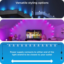 Enbrighten Vibe Spectrum Smart Indoor String Downlights Color Changing LED Wall Lights, Compatible with Alexa & Google Home, Music Sync, 12ft with 12 Lights, White 83859 Extension for 83852