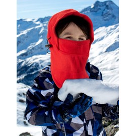 4 Pieces Kids Balaclava Hat Polar Fleece Winter Ski Mask Double Warmer Face Cap (Black, Red, Grey, Blue)