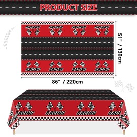 4 Pcs Racing Car Tablecloths - Rectangular Checkered Road Table Cloths for Race Car Party Supplies Boys Baby Shower, 51 x 86''