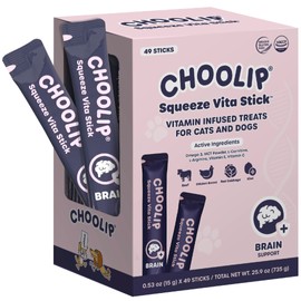 Choolip Grab & Go Squeeze Vita Stick Lickable Treats for Dogs & Cats. 49 Brain Support Sticks with Essential multivitamins. Soft and Tasty Paste for All Life Stages, Supporting Brain Health