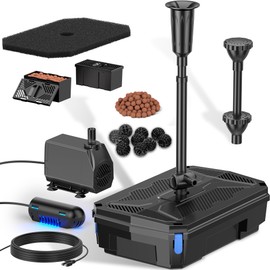 NFESOLAR All-in-one Pond Filter Fountain Kit, 660 GPH Submersible Water Pump with 3-Layer Filtration, UV Clarifier for Outdoor Ponds Up to 2000 Gallon, Fish Tank, Pool, Garden Waterscape N2390