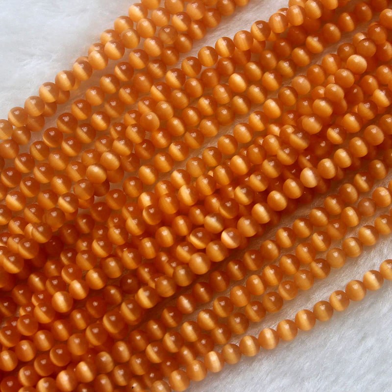 LIFAVOVY Orange Cat Eye Beads Round 4mm Semi Precious Gemstone