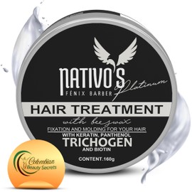 Nativo's Hair Styling Cream and Regrowth Treatment For Men and Women - Hair Thickening Mask with Bee Honey & Trichogen - Tames & Strengthens, Dry, Frizzy, Curly Hair, Paraben-Free (160g)