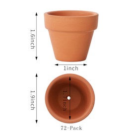 Yishang 1.9 Inch Tiny Terracotta Pots Pack of 72-Small Mini Clay Pots with Drainage Holes Flower Nursery Terra Cotta planter for Tiny Cactus Herb lithop,Succulent Plants,Crafts,Wedding Favor