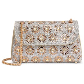 DEEVORCA Women Shoulder Bags Fashion Crossbody Bag Chain Shoulder Strap Flap Design With Rhinestones Party Travel Ladies Messenger Bag Waterproof PU Gold