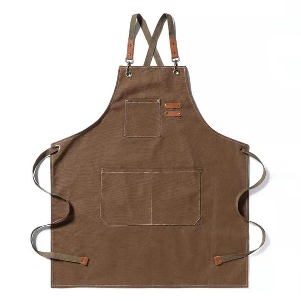 Yoocixu Heavy-Duty Canvas Work Apron with Cross-Back Straps, Multiple Pockets,