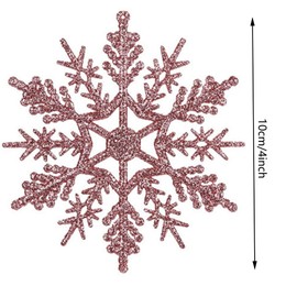 12 PCS Rose Gold Snowflake Ornaments for Christmas Tree Decorations 10CM Plastic Glitter Snow Flakes Hanging Ornaments Winter Wonderland Decors