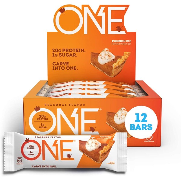 ONE Protein Bars, Pumpkin Pie, Gluten Free Protein Bars with 20g Protein and only 1g Sugar, Guilt-Free Snacking for High Protein Diets, 2.12 oz (12 Pack)