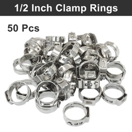 Murtenze 50 Pack Stainless Steel Clamps, 1/2 Inch Cinch Clamps Crimp Rings, Pinch Clamp Rings for PEX Tubing Pipe Fitting Connections
