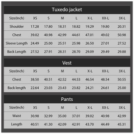 Rogers & Morris Tuxedo Suits for Men Solid 3 Piece Slim FitFormal Set Peak Lapels One Button Jacket Vest Pants Black M