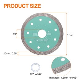 HARFINGTON Diamond Saw Blade 4-1/2" Dia 7/8" Arbor Circular Cutting Wheel with 7/8" to 5/8" Arbor Adapter Reducer Ring for Masonry Tile Marble Ceramics Concrete Cement Brick, Ocean Green