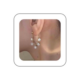 Iaceble Sparkling Cz Droplet Dangle Earrings Long Crystal Tassel Earrings Gold Droplet Chain Earrings Boho Crystal Drop Earrings Cz Bead Long Earrings Jewelry for Women