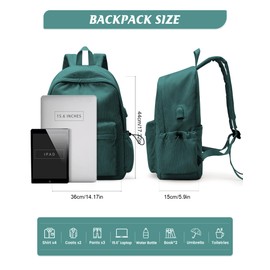 Lendolk Classic Backpack For School Girls Boys Backpack with USB Charging Port College Back pack Lightweight Casual Daypacks Cute High School Bookbag for Students(Green)