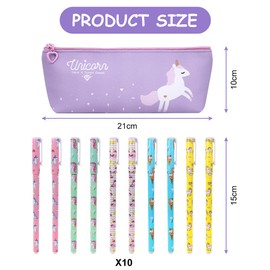 OFFCUP Unicorn Gifts for Girls, Unicorn Stationery Set, Unicorn Pencil Case with 10pcs Unicorn Gel Pens Unicorn Birthday Gift Unicorn Stationery Sets for Girls and Boys (Purple)
