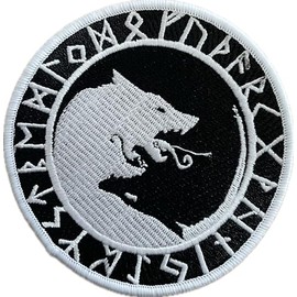 Heidenklamotten Fenris in Rune Circle Sew On Embroidered Paganism Patch | Embroidered Vikings, Allfather Wotan, Fenrir Wolf, Gift Viking Fan, Wolf