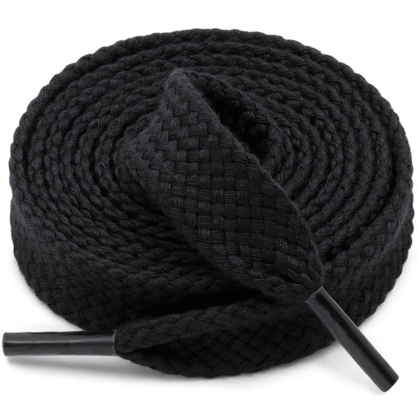 DELELE Flat Fat Shoe Laces: 5/8 Inches Wide Black Athletic