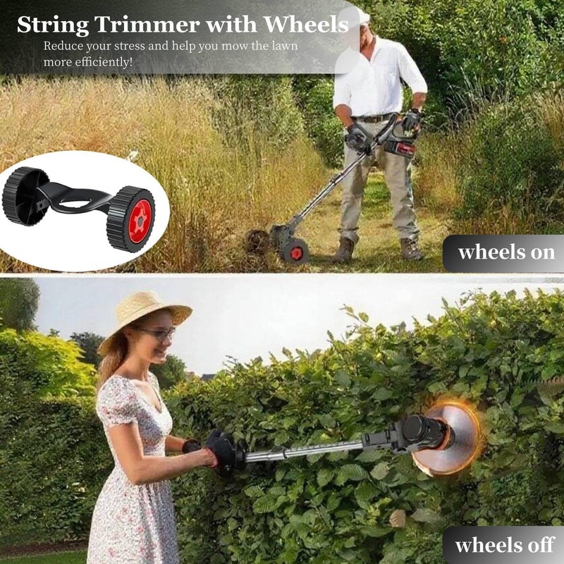 Electric Weed Wacker with Wheel, 21V Cordless Weed Eater with