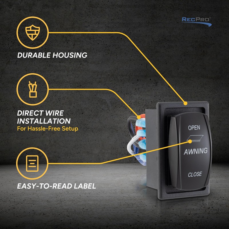 RecPro RV Replacement Awning Switch | 12V DC | 2"