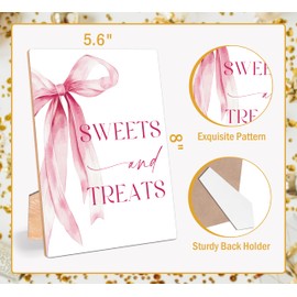 Pink Bow Theme Sweet and Treats Sign, Bridal Shower Decorations, Sweet and Treats Sign Wood Sign for Wedding, Pink Bow Themed Wedding Decor, Bridal Shower Engagement Bachelorette Party Decor Supplies