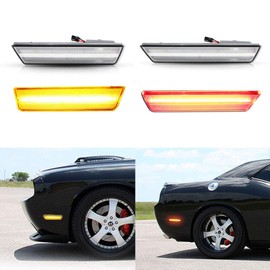GTINTHEBOX for 2008 2009 2010 2011 2012 2013 2014 Dodge Challenger Clear Lens Amber/Red Front Rear Full LED Side Marker Light,Replace OEM Sidemarker Lamps (Front: Amber, Rear: Red)