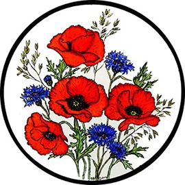 STAINED GLASS WINDOW ART - STATIC CLING DECORATION - POPPIES AND CORNFLOWER