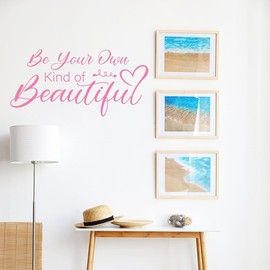 PLIGREAT Inspirational Quote Wall Stickers Be Your Own Kind of Beautiful Quote Pink Peel and Stick Wall Decal for Women Bedroom Living Room Beauty Salon Decor DIY Home Indoor Decoration