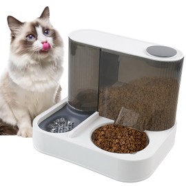 MUYG Automatic Gravity Cat Feeder with Stainless Steel Food Bowl, 2 in 1 Cat Feeder and Water Dispenser Combo Detachable Pet Water and Food Dispenser Set for Puppy Kitten Small Dog(Gray)