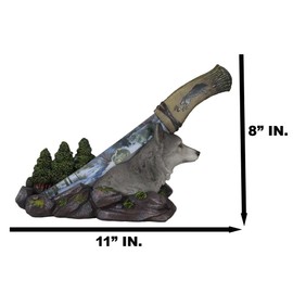 Ebros Animal Spirit Alpha Gray Wolf in Mountain Forest Display Centerpiece Statue with Stainless Steel Blade Dagger Letter Opener Sculpture Figurine Gift for Hunters and Outdoorsmen